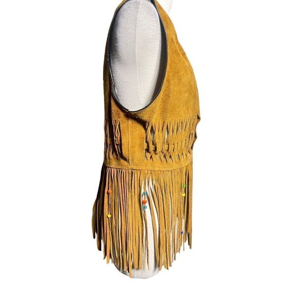 Vintage Hand Sewn 70's Hippie Suede Leather Fringed Beaded Vest Unisex Medium - Picture 6 of 6